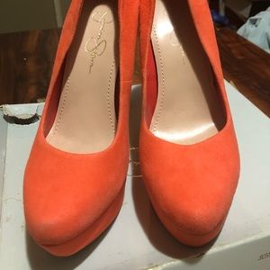Jessica Simpson coral suede pumps